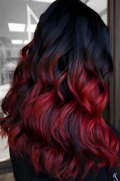 Black Ombre Hair, Black Hair With Red Highlights, Black Hair Ombre, Black Red Hair, Red Ombre Hair, Black Hair Dye, Hair Color Streaks, Hair Dye Ideas, Pretty Hair Color