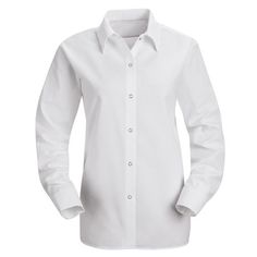 Getting the job done is as easy as 1-2-3 in our plain-front pocketless work shirt. With a gripper-front closure and a tuckable straight hem, this shirt makes looking professional for work a snap. And the durable fabric with a soil releasing ability and a wickable finish helps keep this shirt clean and proper even after a long shift. Stay clean and focused in this specialized work shirt for women. Size: 3XL. Color: White. Gender: female. Age Group: adult. Collared Dress Shirt For Work, Workwear Shirt With Placket, Workwear Shirt With Pockets, Solid Color Shirt With Placket For Work, Long Sleeve Dress Shirt For Workwear, Long Sleeve Dress Shirt With Placket For Work, Solid Dress Shirt With Placket For Work, Classic Plain Blouse For Work, Plain Long Sleeve Workwear Shirt