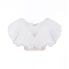 Exude elegance in our Catriona Ruffle Organza Crop Top. The luxurious organza fabric and delicate ruffle detailing make this crop top a sophisticated statement piece. Perfect for any occasion, the Catriona top adds a touch of upscale style to any outfit. Elevate your wardrobe with this exclusive piece. Gender: WOMEN Item Type: Blouses, Tops Decoration: RUFFLES Sleeve Style: Butterfly Sleeve Material: 100% Polyester Fabric type: Organza Clothing Length: Short Collar: V-Neck Closure Type: Pullover White Ruffle Shirt, Slim Blouse, Ruffle Shirt, Organza Fabric, Butterfly Sleeves, Ruffle Shorts, Shirt For Women, White Crop Top, Ruffle Top