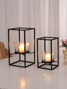 1pc Black Rectangular Glass Candle Holder, Minimalist Windproof Candle Holder For Living Room, Dining Room, Bedroom Decor, Suitable For Wedding, Party And Gathering Decoration, Candle Holder Available In Different Sizes (Candle Not Included) Black    Iron     Home Decor, size features are:Bust: ,Length: ,Sleeve Length: Black Tie Event Centerpieces, Wedding Thrift, Square Candle Holders, Spooky Autumn, Square Candles, Iron Candle Holders, Tafel Decor, Banquet Decorations, Metal Home Decor