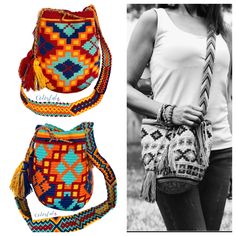 Colorful & unique crochet bag! Very lightweight, durable and comfortable to carry on. Wear it as a cross-body or shoulder bag. This stunning boho style bag is perfect for a casual day, as a beach/pool accessory or as a complement to your sports outfit. Details: Medium Size Bucket Bag Style Desert Sunset Colors (Yellow, Orange, Navy, Burgundy) Traditional indigenous symbology pattern. Matching hand-woven strap with zig-zag pattern Drawstring closure with tassels Material: Made from cotton thr Macrame Crossbody Bag For Beach, Bohemian Multicolor Bucket Bag With Adjustable Strap, Crochet Crossbody Beach Bag, Multicolor Bohemian Beach Bag With Adjustable Strap, Bohemian Multicolor Beach Bag With Adjustable Strap, Bohemian Colorful Crochet Travel Bag, Bohemian Handwoven Crochet Bag For Travel, Colorful Casual Crochet Bag For Vacation, Colorful Casual Crochet Beach Bag