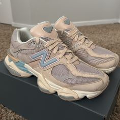 Worn Only Once, New Balance 9060 Beige Pink Suede With Baby Blue Accents. Size 8 Women’s/6.5 Men’s New Balance 9060, Shoes New Balance, Size 8 Women, Pink Suede, New Balance Shoes, Blue Accents, Blue Suede, Baby Pink, Baby Blue