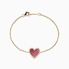 Effy Novelty 14K Yellow Gold Ruby, Pink Sapphire and Diamond Heart Bracelet Effy Jewelry, Yellow Stone, Heart Bracelet, Diamond Heart, Gold Yellow, Pink Sapphire, Gold Metal, Ruby, Sapphire