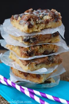 chocolate chip cookies stacked on top of each other