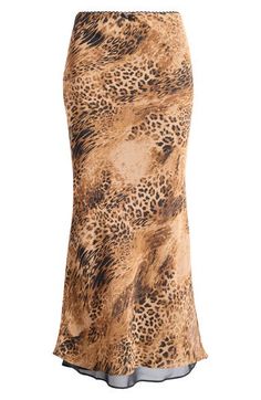 A gauzy mesh underlay creates dimension on this slinky maxi skirt covered in a striking print. Elastic waist 100% polyester Machine wash, line dry Imported Light Brown, Double Layer, Miss Selfridge, Elastic Waist, Maxi Skirt, Nordstrom, Clothes