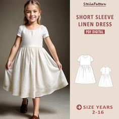 The digital sewing pattern Short sleeve linen dress ➡️This pattern comes with an illustrated sewing guide with step-by-step instructions, making it super easy to make your own garment. If you're looking for a beginner-friendly project that will take 2 hours to make, then this is perfect for you! ➡️ US Sizes: 2-16 YEARS ➡️ These templates are suitable for A4, A0 and US Letter size paper. ➡️ Once your payment is processed, you will automatically receive download links for your template files. Plea Summer Dress Pattern, Sewing Guide, Girls Dress Sewing Patterns, Summer Dress Patterns, Short Sleeve Summer Dresses, Dress Sewing Pattern, Dress Sewing, Kids Shorts, Girls Dress