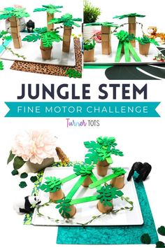 It’s time to present your toddlers with a rainforest STEM challenge! This jungle fine motor activity will inspire your little ones to get creative as they create a jungle with various materials. While creating their jungle, your toddlers will practice their collaborative problem-solving skills. A fun way to introduce STEM concepts through imaginative play during a rainforest theme! Click to read more about implementing this jungle STEM challenge today! Wild Animals Stem Activities, Jungle Theme Science Activities, Jungle Theme Dramatic Play Preschool, Rainforest Steam Activities, Jungle Kindergarten Activities, Jungle Fine Motor Activities, Safari Dramatic Play Preschool, Rainforest Preschool Theme, Jungle Themed Activities For Kids