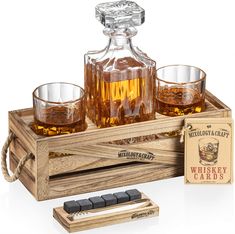 PRICES MAY VARY. 【PERFECT GIFT FOR STRONG WHISKEY FANS】- Everything a whiskey lover wants! This whiskey stones gift set contains 2 rocks glasses (10oz/300ml) + detailed whiskey decanter + rustic wood stand + 6 granite whiskey stones + whiskey stone storage tray + metal tongs + whiskey cocktail cards. Give a gift to your favorite man: father, brother, son, boyfriend, husband, or grandpa. Gift it on any occasion: Father's Day, Christmas, Valentine’s Day, birthday, graduation, wedding, anniversary, Cocktail Cards, Whiskey Gift Set, Christmas Mood Board, Liquor Gifts, Gift Set For Men, Whisky Decanter, Whiskey Set, Whiskey Decanter Set, Whiskey Cocktail