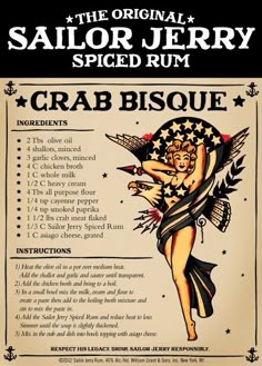 the original sailor jerry spiced rum crab biscuit poster from 1950 is on display