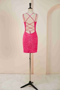 Fancyvestido this short hot pink tight homecoming dress features double straps, a fitted sequin bodice, and a zipper back. ♡ SKU: FV12144♡ Fabric: Sequin♡ Size: US 2-16. True to the size chart. Check our Size Chart to get your correct size.♡ Besides stand sizes 2-16, we still offer free custom sizes. You can email me your specific size, before or after your order.Which requires the following measurements:Bust:___ inch/cmWaist:___ inch/cmHips:___ inch/cmHollow to Hem___inch/cm (for the short dres Tight Hot Pink Homecoming Dress, Hot Pink Short Sequin Dress, Sweet 16 Hot Pink Sequin Dress, Hot Pink Sparkle Bodycon Spaghetti Strap Dress, Hot Pinkchomecoming Dress, Tight Homecoming Dress, Bodycon Dress Homecoming, Pink Sequin, Different Dresses