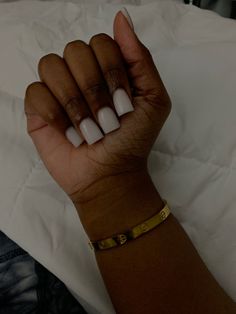 Powder White Acrylic Nails, Short Solid Color Acrylic Nails, Shirt White Nails, Short Acrylic Nails Solid Color, Senior Year Nails, Powder White Nails, White Shirt Nails, Solid White Nails, White Powder Nails