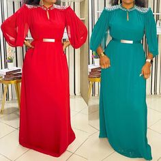 Dress Length 150cmBust 96cmWaist 114cmShoulder 41cmSleeve Length 48cm African Evening Dresses, African American Fashion, Kaftan Abaya, Beaded Chiffon, Ankara Style, Party Gown, Stunning Outfits, Party Gowns, Classy Dress