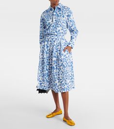 High-rise cotton midi skirt in blue - Marni | Mytheresa Elegant Floral Print Midi Dress, Cotton Midi Dress With Gathered Skirt For Daywear, Elegant Cotton Midi Dress With Gathered Skirt, Relaxed Fit Cotton Midi Dress, Cotton Midi Lined Skirt, Daywear Cotton Midi Skirt, Cotton Midi Skirt For Daywear, Cotton Skirt For Daywear, Cotton Long Skirt For Daywear