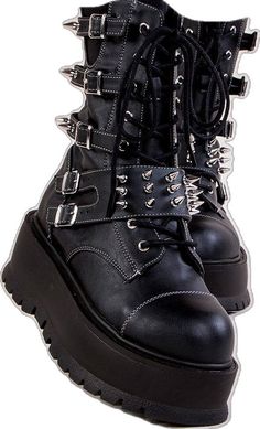 Winter Punk Style Moto Boots With Platform, Winter Streetwear Platform Boots With Rivets, Winter Punk Style Platform Moto Boots, Punk Style Platform Moto Boots For Winter, Winter Rivets Platform Boots For Alternative Fashion, Winter Rivet Platform Boots For Streetwear, Winter Platform Boots With Rivets For Streetwear, Winter Platform Boots With Rivets For Alternative Fashion, Alternative Leather Moto Boots With Chunky Platform