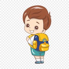 a little boy with a yellow backpack on his back, cartoon character png clipart