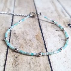 Bracelet Made With Small, Dainty Amazonite Gemstone Beads And Silver Spacer Beads On Silver Wire. Lobster Clasp Closure And Extension Chain. Beads Craft Jewelry, Beads Craft, Amazonite Bracelet, Craft Jewelry, Bead Crafts, Silver Wire, Spacer Beads, Stretch Bracelets, Womens Jewelry Bracelets