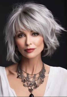 Messy Bob Haircut, Long Hair Highlights, Blonde Layered Hair, Short Haircuts With Bangs, Grey Hair Transformation, Short Shag Hairstyles, Grey Hair Styles For Women