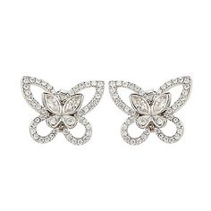 Suzy Levian New York Sterling Silver Cubic Zirconia Butterfly Earrings - Double butterfly designWhite round, pear and marquise shape cubic zirconia ge Double Butterfly, Earrings Double, Jewelry Cleaning Solution, Butterfly Earrings, Butterfly Design, Pure Silver, Pear, Cubic Zirconia, Platinum