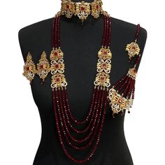 bridal jewellery set. Set includes- Necklace  Mala  Earrings  Jhumar  Tikka Hand Set Ruby Bridal Sets For Wedding, Hand Set Chandbali Necklaces For Marriage, Chandbali Hand Set Necklaces For Marriage, Hand Set Chandbali Necklace For Marriage, Chandbali Wedding Jewelry For Diwali, Wedding Chandbali Jewelry For Diwali, Gold Jewelry With Stone Work For Marriage, Temple Jewelry Sets With 17 Jewels For Reception, Bollywood Jewelry Sets For Marriage On Diwali