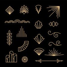 gold art deco design elements on black background