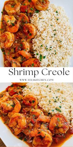 shrimp and rice in a red sauce on a white plate