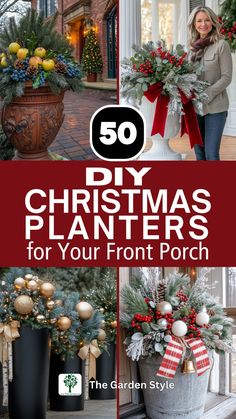 Transform your front porch with these +50 stunning outdoor Christmas planters! From classic evergreen arrangements to modern holiday container designs, learn how to create eye-catching DIY winter planters that welcome guests in style. Perfect for beginners and experienced gardeners alike, these Christmas porch planter ideas will make your entryway sparkle. Click for step-by-step tutorials! #porch #planters #christmasideas #christmasdiydecor #outdoorchristmasdecor Planters For Christmas Decorations, Christmas Hanging Planters, Diy Christmas Outdoor Planters, Christmas Landscaping Ideas, Outdoor Christmas Hanging Baskets Diy, Outdoor Christmas Planters Farmhouse, Outdoor Planter Christmas Decorations, Outdoor Christmas Entryway, Large Christmas Planters Outdoor