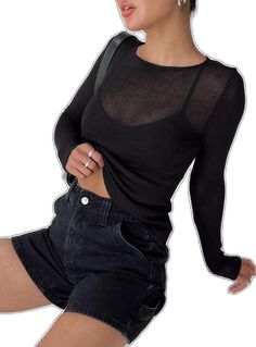 Casual Mesh Top For Fall Night Out, Trendy Stretch Long Sleeve Top For Night Out, Summer Long Sleeve Stretch Knit Top, Summer Stretch Long Sleeve Knit Top, Stretch Long Sleeve Knit Top For Summer, Edgy Fitted Top For Night Out, Trendy Long Sleeve Fine Knit Top, Solid Top With Asymmetrical Hem, Black Fine Knit Tops For Summer