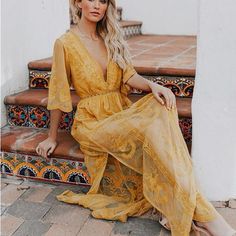 New Boutique Item S 4-6 M 8-10 L 12-14 Xl 16-18 Cheap Bohemian Orange Maxi Dress, Yellow Dresses Boho, Burnt Orange Boho Maxi Dress, Cheap Solid Color Bohemian Dresses, Mastard Yellow Dress, Hawaii Family Photoshoot, Garden Party Attire, Autumn Wedding Guest, Summer Dress Coverup