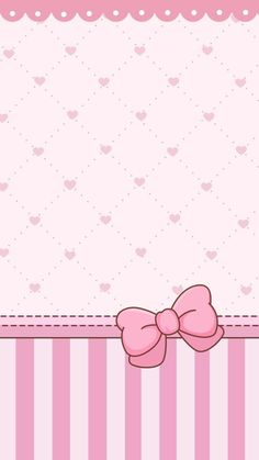 a pink wallpaper with a bow on it's corner and hearts in the background