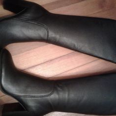 Genuine Leather Boots, Just Reduced. Black Leather Boots For Galas, Black Heeled Boots With Wide Calf In Calf Leather, Black Calf Leather Boots Medium Width, Black Calf Leather High Heel Boots, Black Knee-high Boots With Block Heel, Black Calf Leather Boots With Padded Heel, Black Calf Leather Heeled Boots With Padded Heel, Black Calf Leather Knee-high Boots With Square Toe, Black Leather Heeled Boots With Reinforced Heel