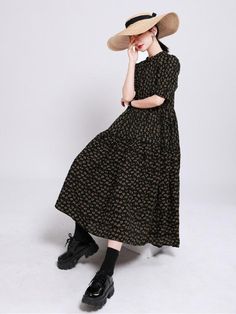 Sku CY-!59764 Material <50%Cotton Style Puff Sleeves , Personality Feature Floral Printed Neckline Round-neck Occasion Casual , Urban Seasons Summer Type Dresses Color SAME AS PICTURE Size S,M Model's weight:49kg Model's height:167cm（65.75inches) Please consult the size chart we provide for this item's measurements to help you decide which size to buy.Please note: There may be 1-3cm differ due to manual measurement. INCH Bust Shoulder Sleeve Length S 45.67 14.96 11.02 45.67 M 46.46 15.75 11.42 4 Casual Puff Sleeve Midi Dress For Fall, Black Smocked Casual Midi Dress, Fall Smock Dress With Short Sleeves, Bishop Sleeve Dress, Boho Style Dresses, Urban Looks, Bishop Sleeve, Jumpsuit Fashion, Picture Size