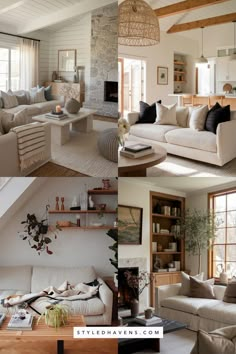 there are pictures of living room furniture in the same photo, but different styles and colors