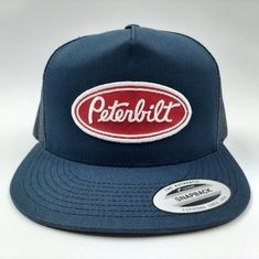 Brand new high-quality embroidered patch on a mesh trucker snapback hat New Era Baseball Cap, Car Hat, Mesh Flats, Military Cap, Wide Brim Sun Hat, Black Snapback, Embroidered Caps, Blue Hat, Peterbilt