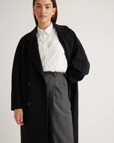 Italian Wool Double-Breasted Slouch Coat Slouch Coat, Golden Tan, Sell Gold, Smooth Texture, Black Charcoal, Quince, Rag & Bone, Oversized Fits, Blue Stripes