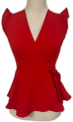 Red Short Sleeve Blouse For Work, Red Fitted Top For Workwear, Red V-neck Blouse For Work, Fitted Red Blouse, Red V-neck Top For Work, Red Summer Blouse For Work, Red Fitted V-neck Top, Red V-neck Top For Workwear, Red Summer Top For Workwear