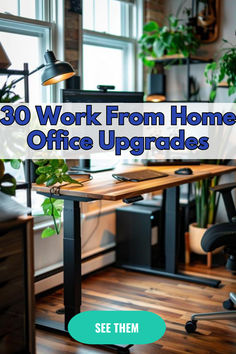 Adjustable Standing Desk in a Home Office Adjustable Home Office Desk, Sit Stand Desk Home Office Decor, Modern Home Office With Standing Desk, Small Office With Standing Desk, Home Office With Adjustable Height Desk, Home Office With Sit Stand Desk, Standing Desk With Drawers