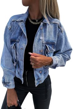 Turn Down Collar Pocket Buttoned Denim Jacket