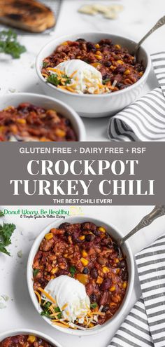 crockpot turkey chili Gluten And Dairy Free Ground Turkey Recipes, Slow Cooker Chili Turkey, Turkey Recipes Crockpot, Dairy Free Crockpot Meals, Crockpot Dairy Free, Crockpot Turkey Chili, Dairy Free Soup Recipe, Chili Turkey, Dinner Slow Cooker