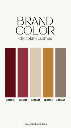 the brand color guide for chocolate cosmos, which is available in several colors