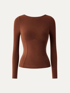 Ogl Eco-Mousse® Bustier Boatneck Brami Long Sleeve Top – OGLmove Fitted Crop Top With Built-in Bra, Elegant Tops With Built-in Bra, Brown Fitted Tops With Built-in Bra, Fitted Solid Top, Bra Friendly, Fitted Solid Tops With Removable Bra Pads, Chic Tops With Medium Bust Support, Fall Stretch Top With Built-in Bra, Elegant Underbust Tops, Fitted Long Sleeve Top With Built-in Bra