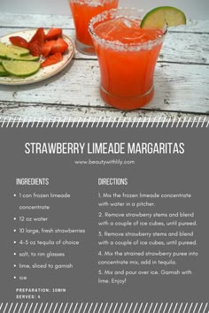 strawberry limeade margaritas recipe with ingredients