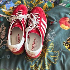 Loved And In Great Condition. Highly Sought Out Red Gazelles Cute Red Shoes, Red Gazelle, Adidas Shoes Women, Red Sneakers, Shoe Inspo, Red Adidas, Shoes Adidas, Adidas Gazelle, Red Shoes