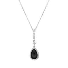 Elevate any look with this eye-catching black onyx pendant necklace. Elevate any look with this eye-catching black onyx pendant necklace. Metal: sterling silver Chain length: 18 in. Plating: rhodium Packaging: boxed Finish: polished Pendant size: 1.26" x 0.47" Chain type: boxSTONE DETAILS Stone type: onyx & white topaz Total weight: 1 1/3 ct. Center stone weight: 1 1/3 ct. Center stone size: 12 mm x 8 mm Shape: pear Setting: prong Size: 18". Gender: female. Age Group: adult. Classic Black Necklace For Formal Occasions, Black Teardrop Jewelry For Evening, Black Pendant Necklace For Formal Occasions, Sterling Silver Teardrop Necklace For Evening, Black Sterling Silver Necklace For Formal Occasions, Classic Black Necklace For Evening, Elegant Black Drop Jewelry, Elegant Evening Necklaces With Black Enamel, Black Enamel Necklace For Evening