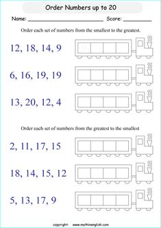 the worksheet for ordering numbers to 20