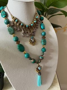 Elegant Turquoise Multi-strand Jewelry, Elegant Multi-strand Turquoise Jewelry, Luxury Multi-strand Gemstone Beads Necklace, Elegant Turquoise Necklaces With Polished Beads, Elegant Turquoise Crystal Necklaces For Jewelry Making, Multi-strand Gemstone Beads Necklace, Elegant Beaded Turquoise Necklace, Elegant Beaded Turquoise Necklace Gift, Elegant Turquoise Natural Stone Beads