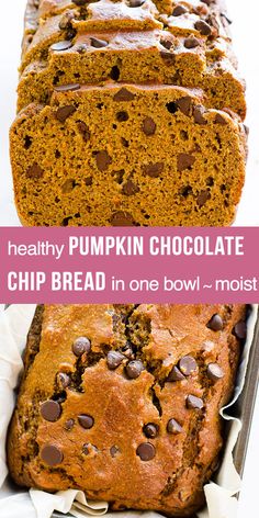 a loaf of healthy pumpkin chocolate chip bread