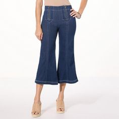 C Wonder by Christian Siriano Denim Flared Cropped Jean  A cropped fit makes this versatile, flared jean such a great choice for summer date nights and casual days, too. The super stretch denim with decorative zipper details provides an easy, stylish, flattering fit that's a breeze to wear. Blue Flare Cropped Jeans For Spring, High Rise Dark Wash Flare Jeans For Summer, Flared Cropped Jeans In Denim Blue For Spring, Chic Cropped Leg Flare Jeans, Casual Summer Cropped Flare Jeans, Casual Cropped Leg Flare Jeans For Summer, Chic Dark Wash Flare Cropped Jeans, Summer Cropped Flare Jeans In Medium Wash, High Rise Flare Jeans In Denim Blue For Summer