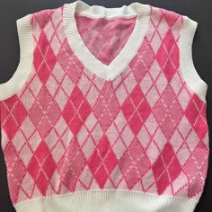 Brand: Shein Color: White And Pink Condition: Never Worn Cute Sweater Vest, Pink Sweater Vest, Checker Vest, Shein Sweater, Pink Vest, Bow Sweater, Star Sweater, Heart Sweater, Pastel Outfit