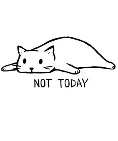 a black and white drawing of a cat with the words not today