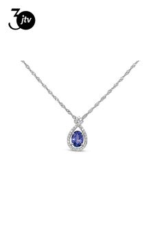 Rhodium Over Sterling Silver 8x6mm Oval Tanzanite and Cubic Zirconia Pendant 1.25ctw Diamond White Oval Jewelry With Birthstone, Oval Diamond White Jewelry With Birthstone, Oval Brilliant Cut Dazzling Gemstones, Dazzling Oval Brilliant Cut Gemstones, Dazzling Oval Gemstones With Brilliant Cut, Oval White Gold Gemstones With Brilliant Cut, Oval Diamond Gemstones With Prong Setting, Oval Brilliant Cut Gemstones For Fine Jewelry, Fine Jewelry Tanzanite Oval Jewelry